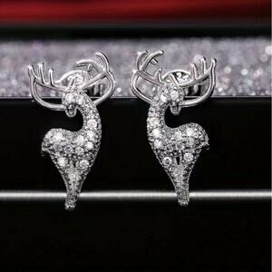 Crystal reindeer silver Christmas post earrings